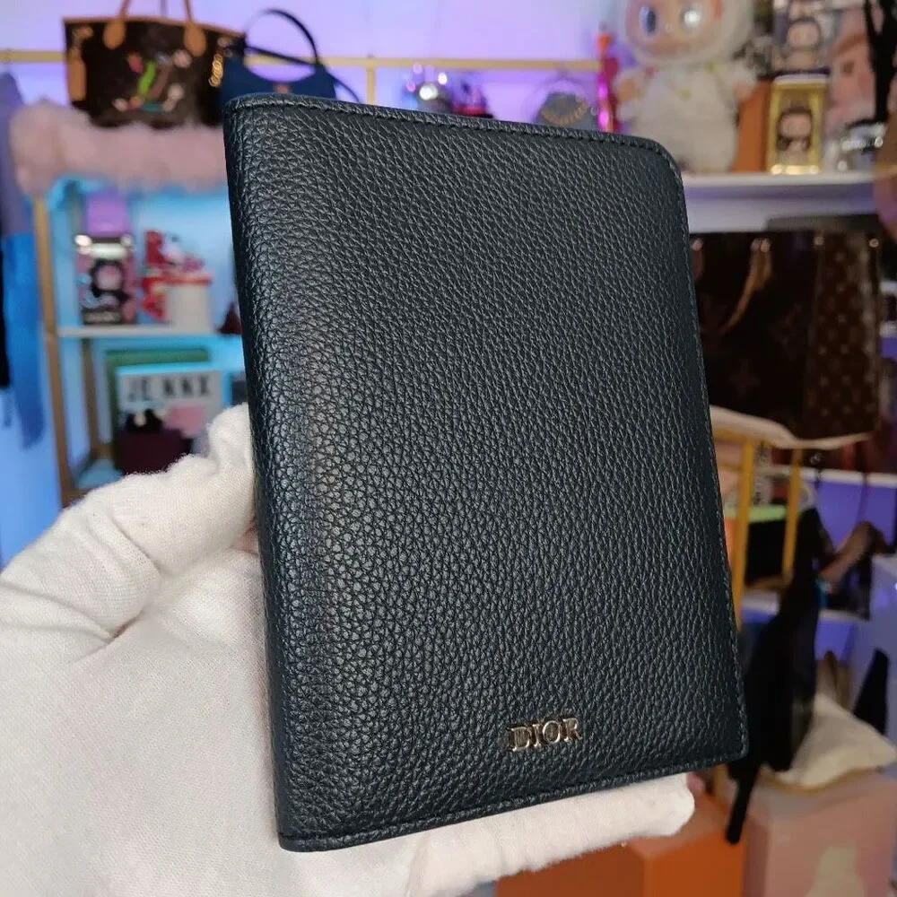 Dior Dark Blue Black Leather Passport Holder Wallet Men’s